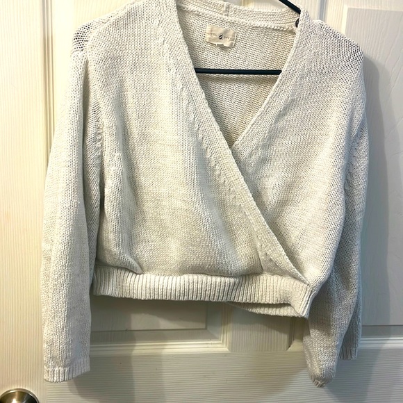 Lou & Grey Cropped Faux Wrap Sweater - Picture 1 of 9